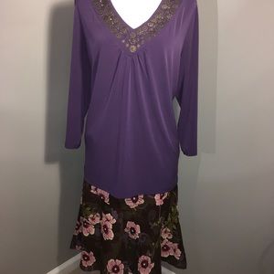 Purple top & brown skirt w/ pink flowers set